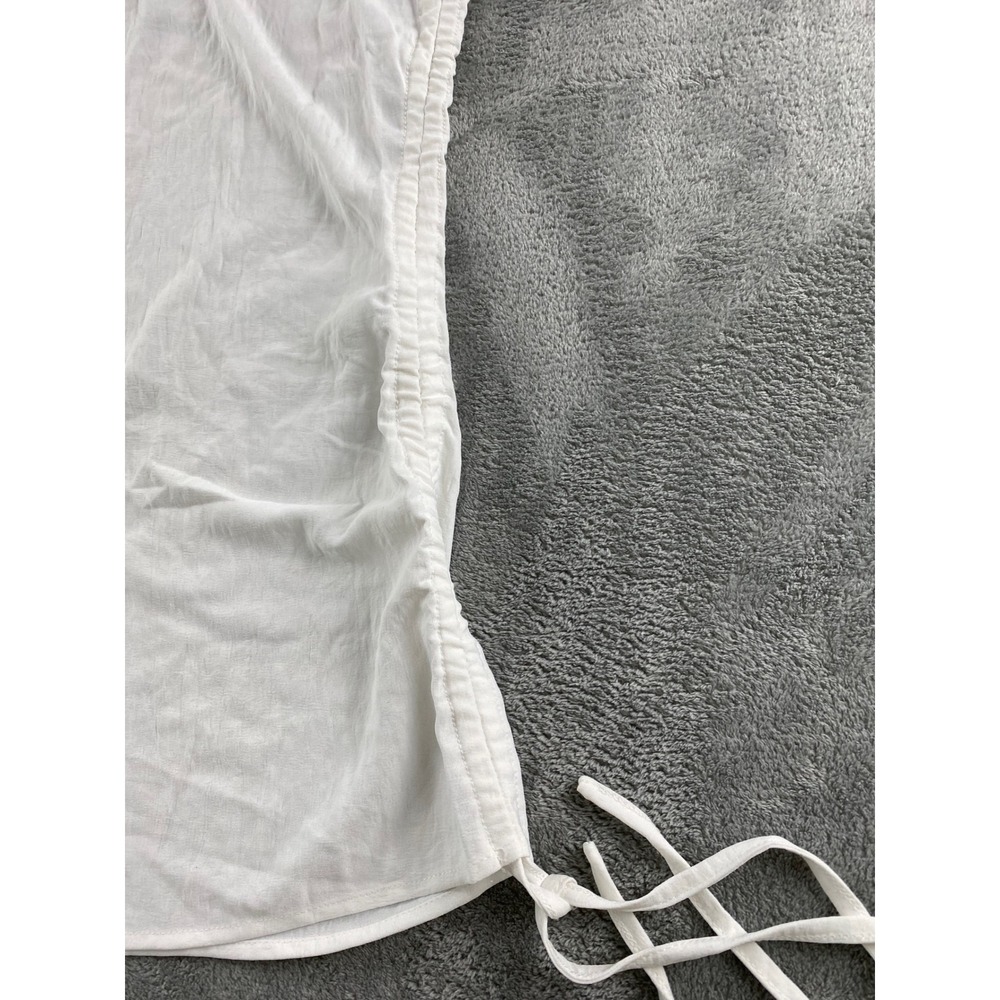 Fashion White Gauze Tunic Top Womens Small Ruched Side Tie Roll Tab Slv V-Neck - Picture 4 of 13